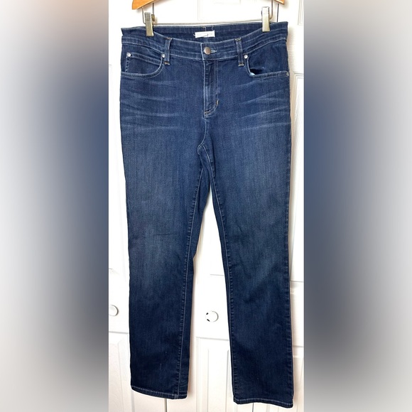 EILEEN FISHER Organic Cotton Denim Jeans Mid Rise Straight Bootcut Leg Dark Wash - Picture 1 of 8